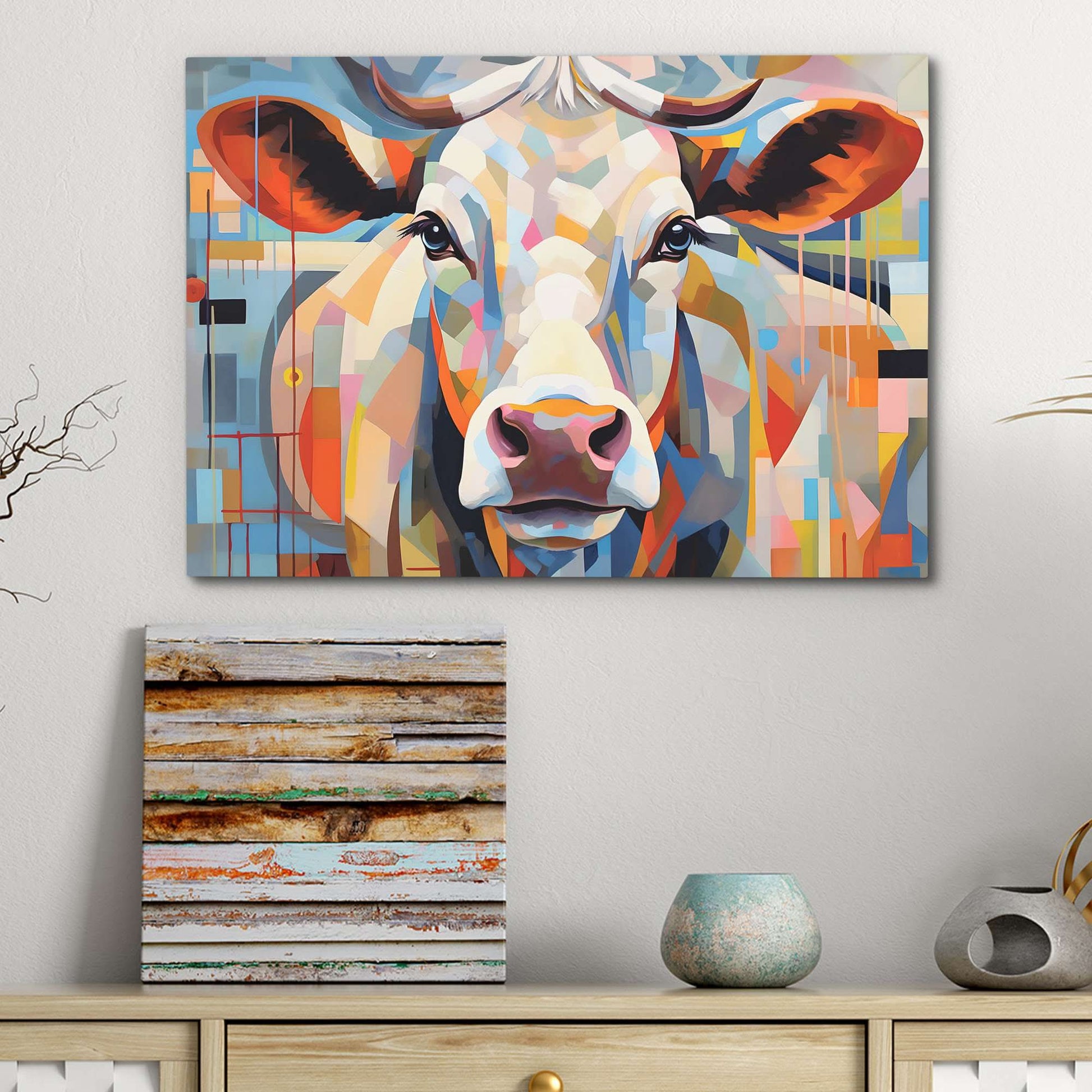 Cow's Loving Gaze - Country Wall Art in Black Frame