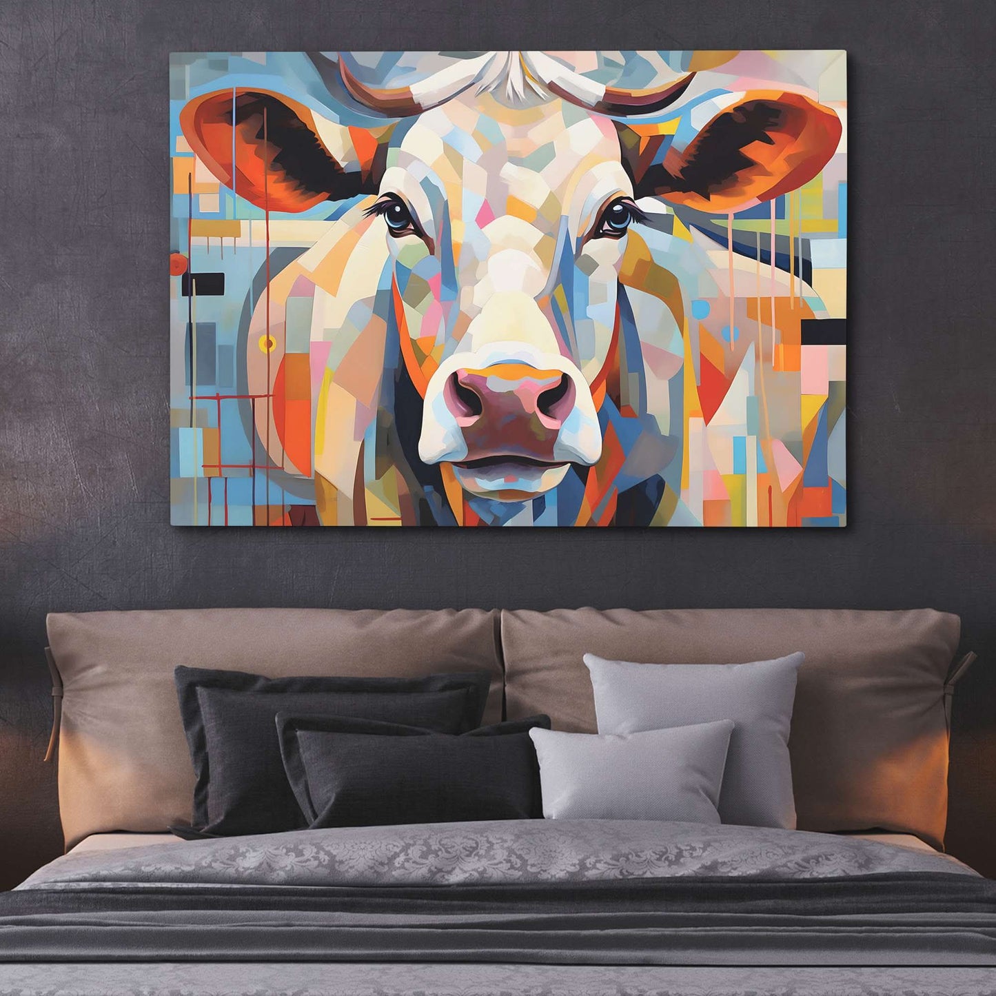 Cow's Loving Gaze - White Canvas Wall Art