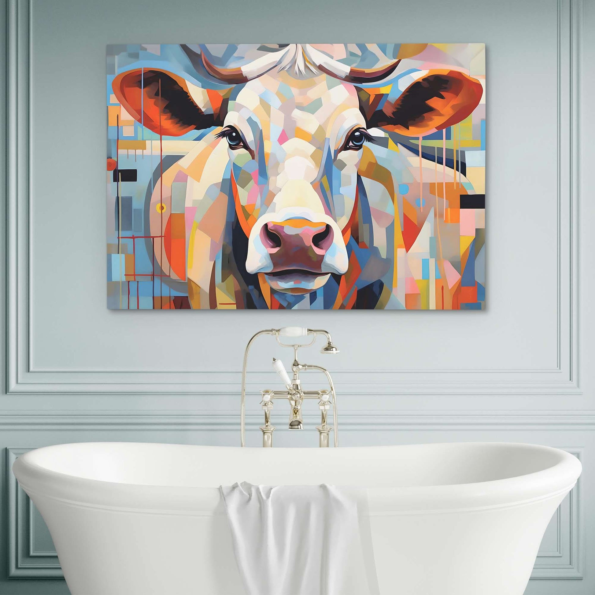 Cow's Loving Gaze - White Country Canvas Print