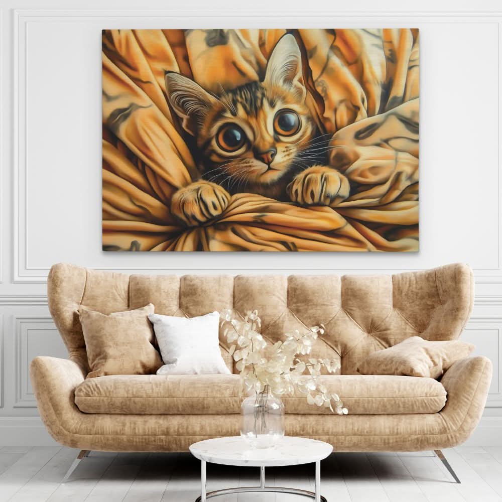 Cozy Kitten Wrap - Beige Wall Art for Hallway