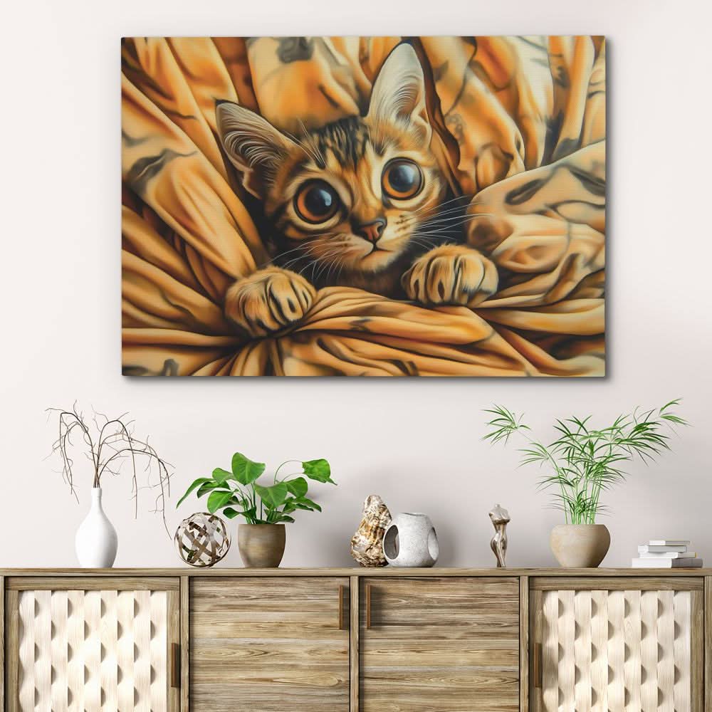 Cozy Kitten Wrap - Surrealism Brown Canvas Wall Art
