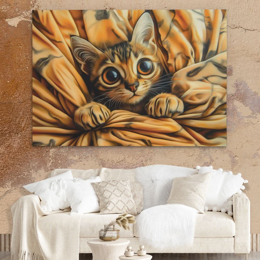 Cozy Kitten Wrap - Contemporary Wall Art in Black Frame