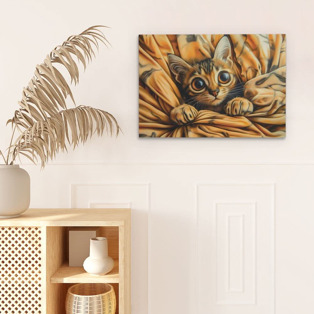 Cozy Kitten Wrap - Cat Wall Art in Black Frame