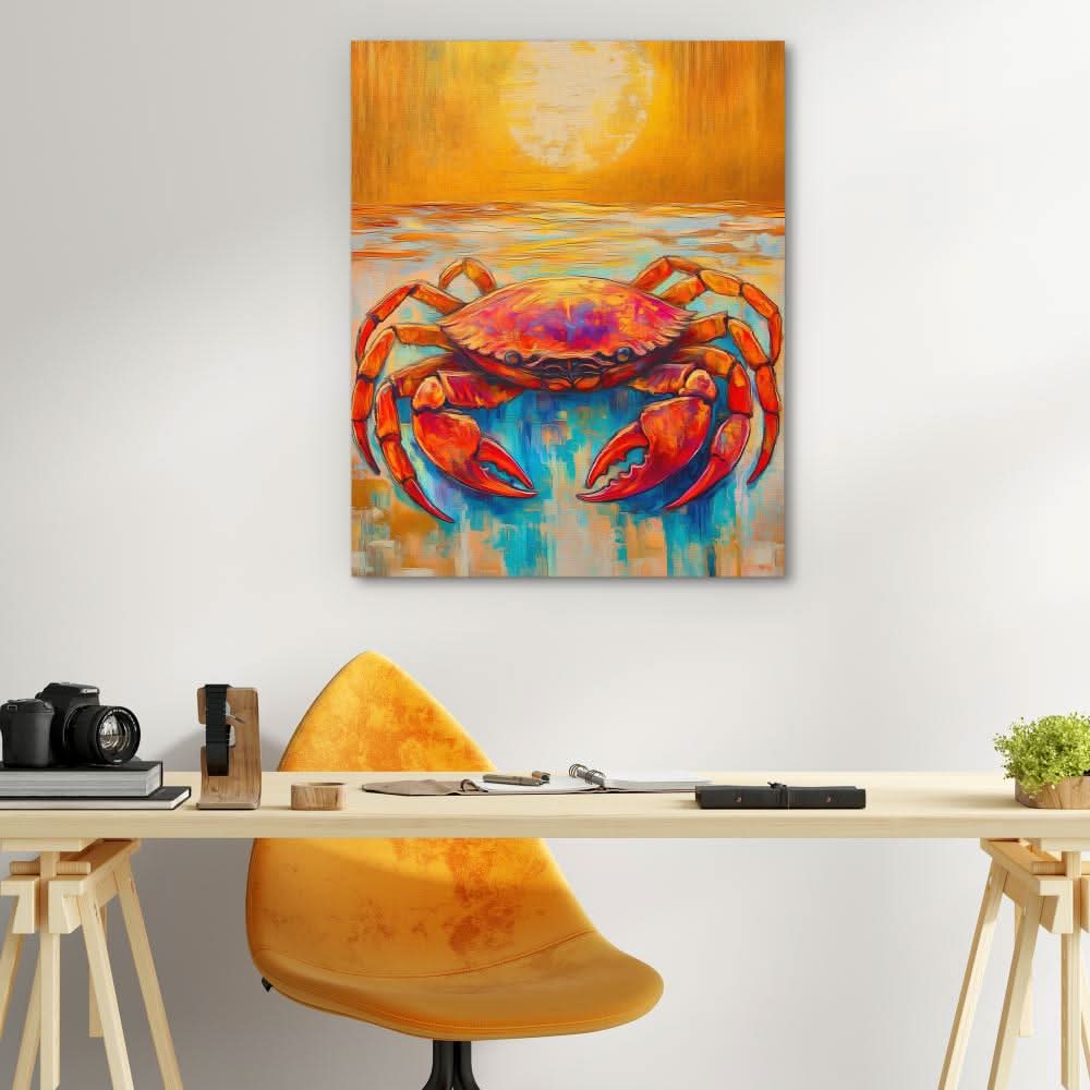 Crab Meets Sun - Earth Tones Canvas Wall Art
