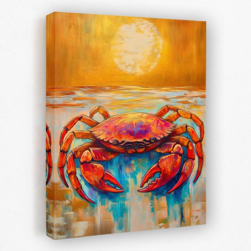 Crab Meets Sun - Beach House Canvas Wall Art