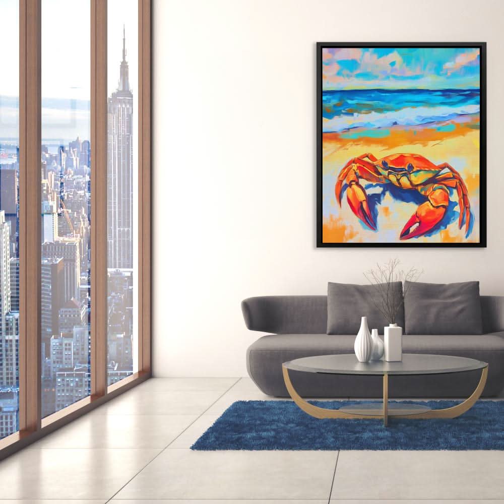 Crabby Beach - Coastal Wall Art in Black Frame