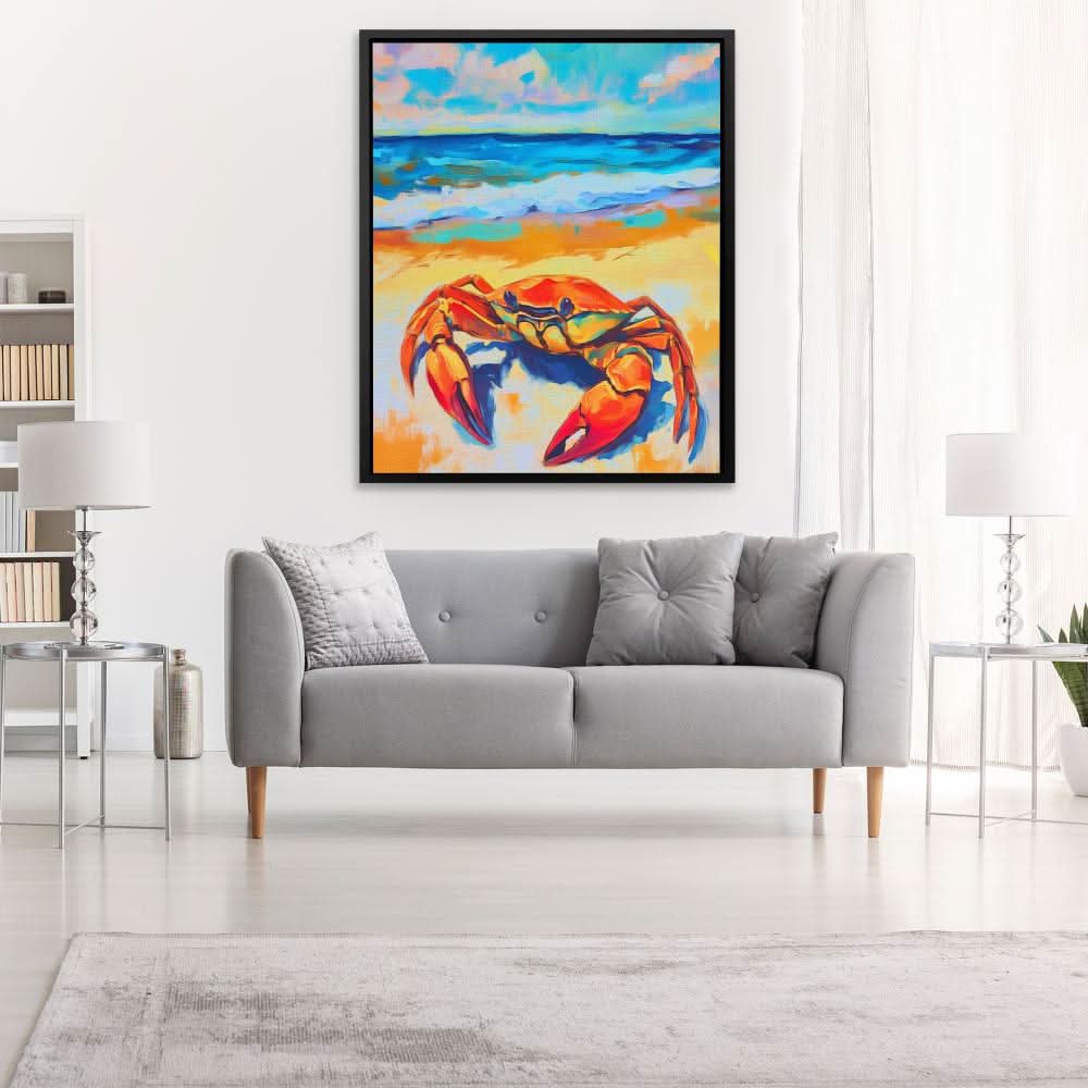 Crabby Beach - Orange Canvas Wall Art