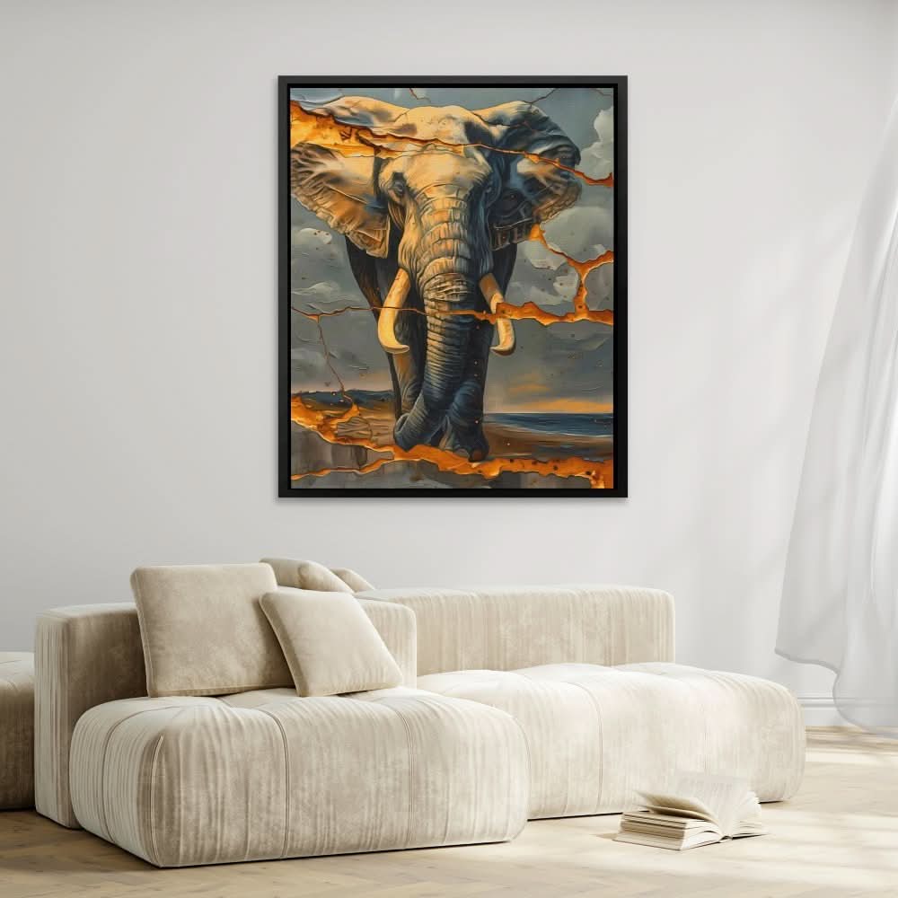 Cracked Elephant - Elephant Wall Art in Black Frame