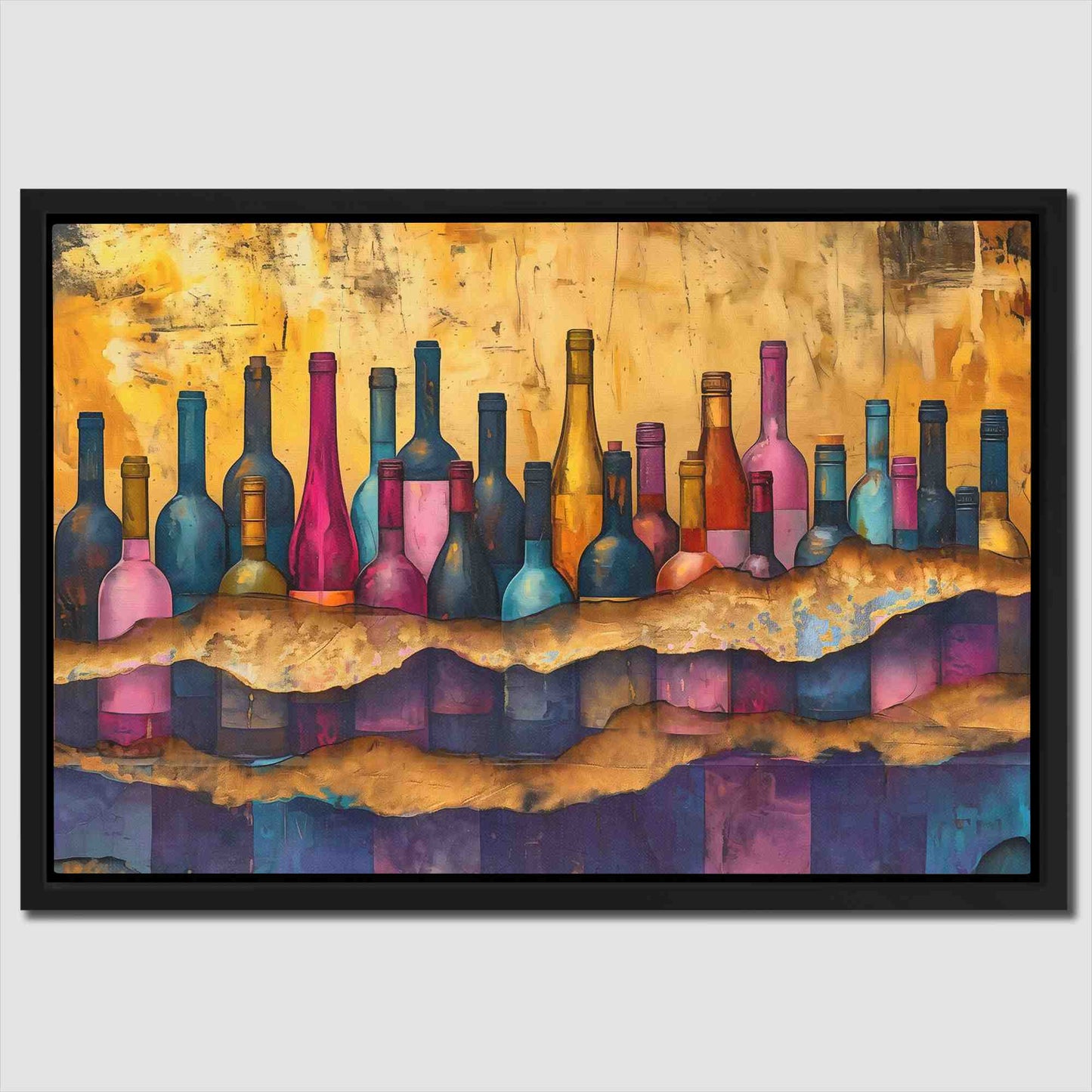 Cracked Wine Bottles - Gold Wine Canvas Print