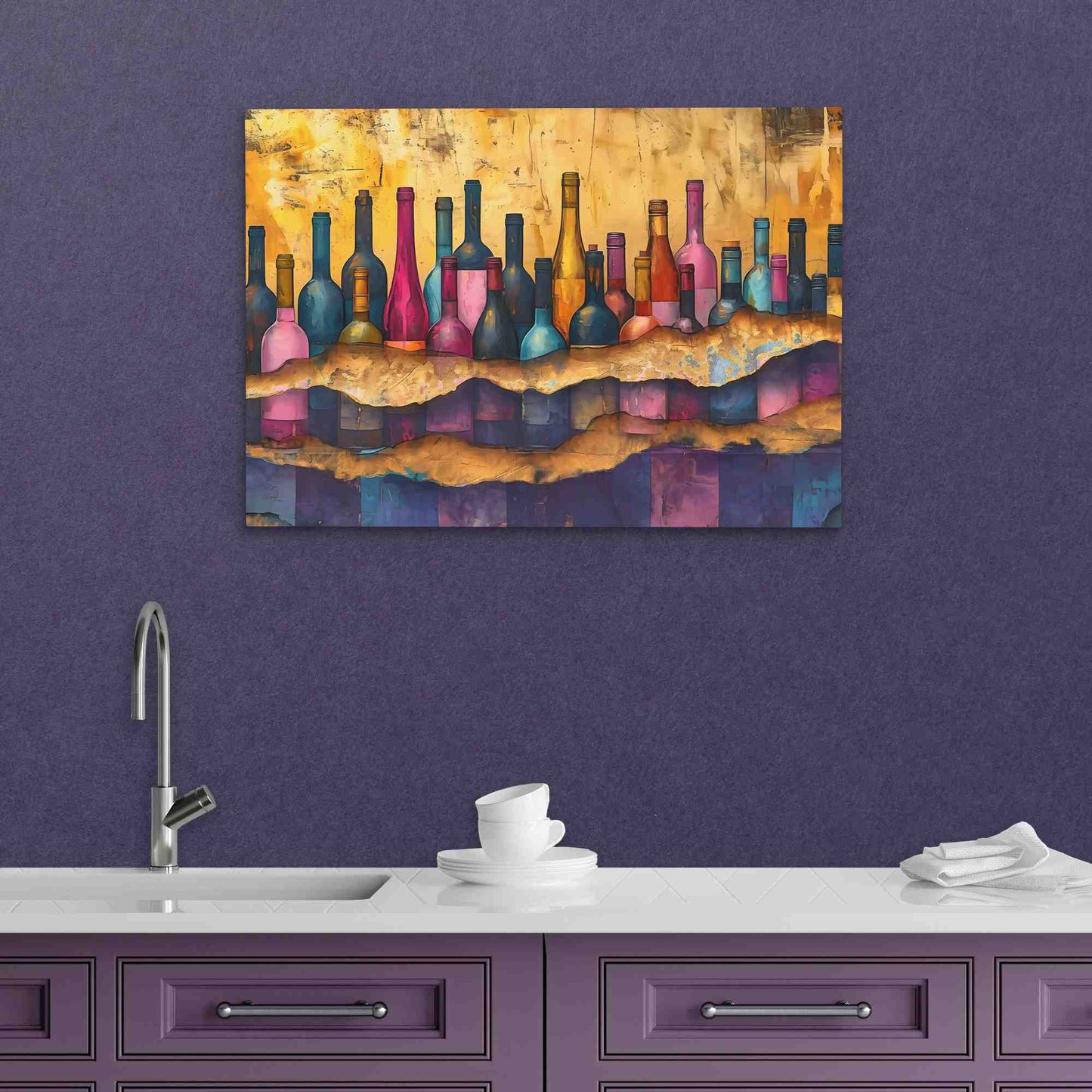 Cracked Wine Bottles - Gold Wall Art for Bar