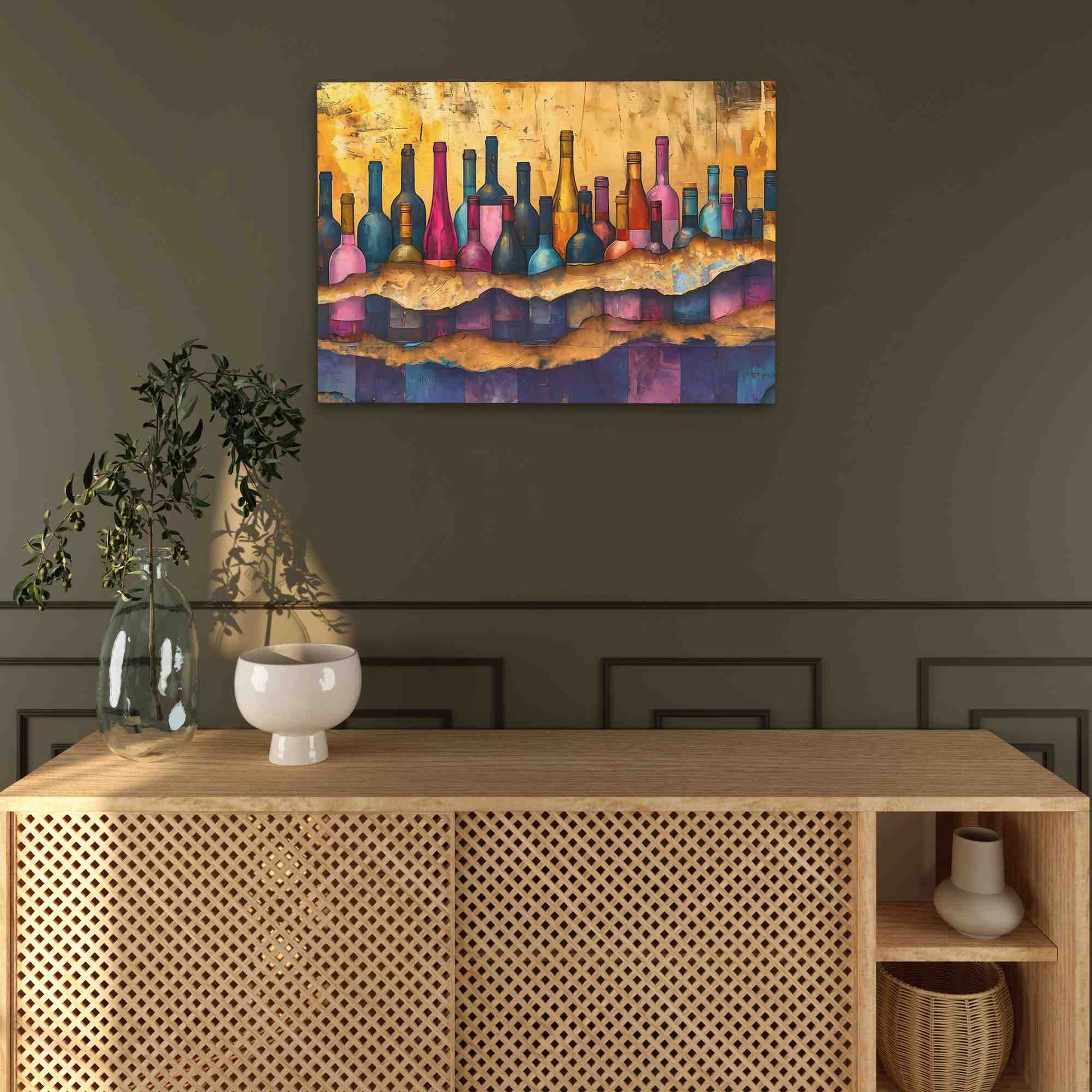 Cracked Wine Bottles - Abstract Wall Art in Black Frame
