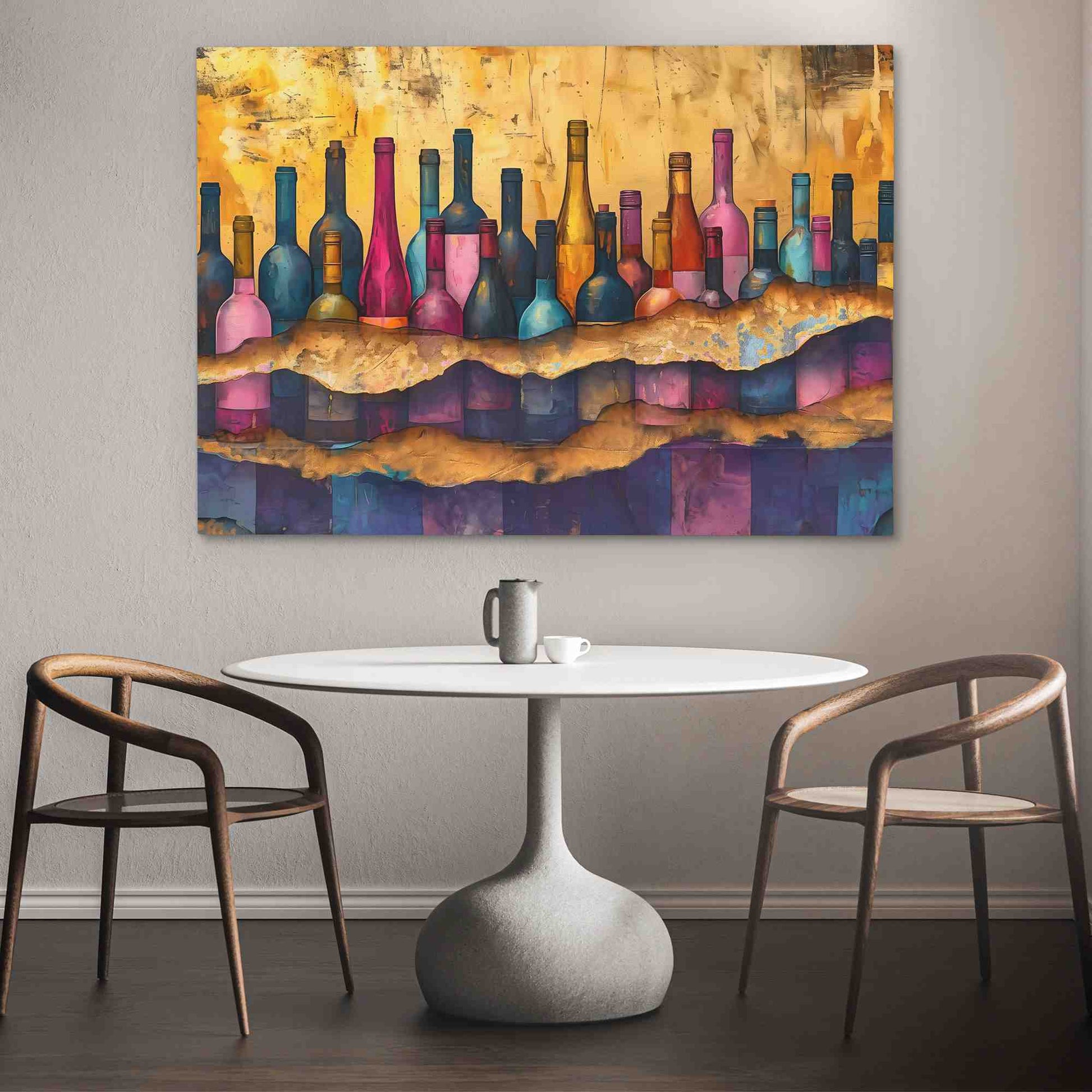 Cracked Wine Bottles - Abstract Gold Canvas Wall Art
