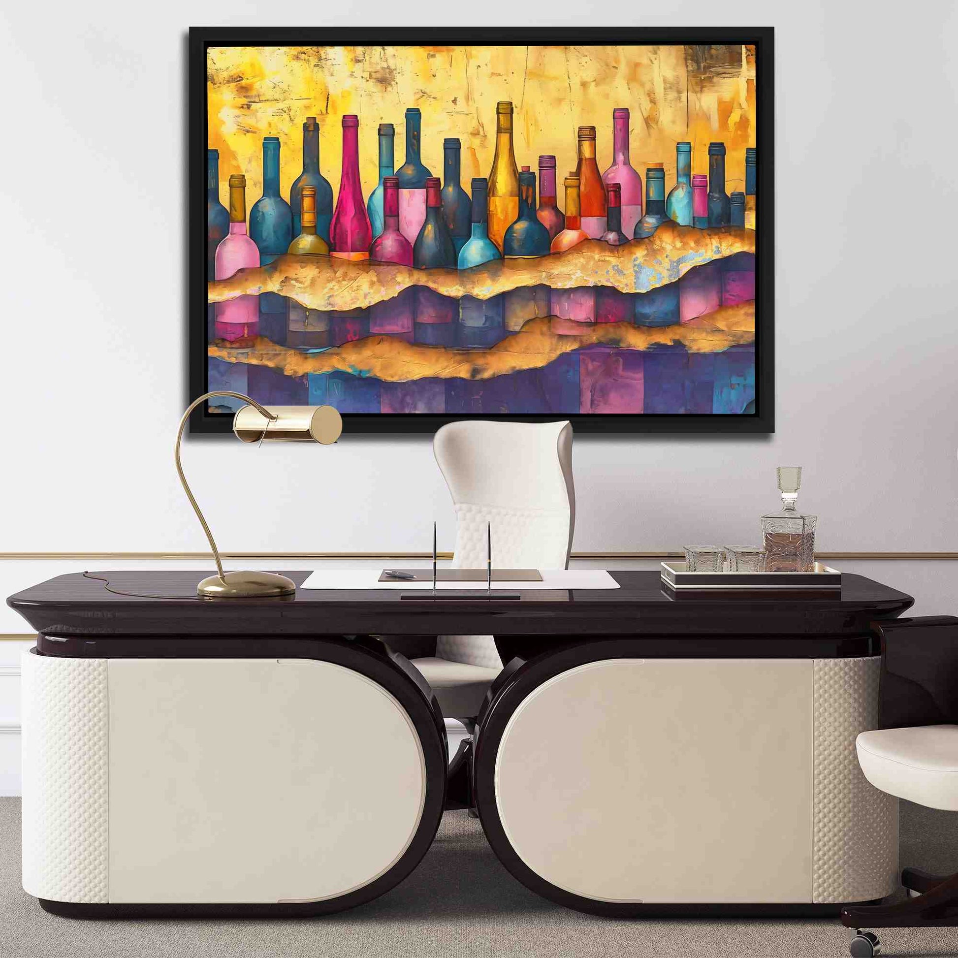 Cracked Wine Bottles - Wine Wall Art in Black Frame