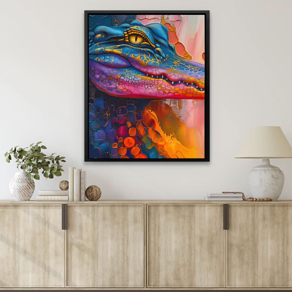 Crafty Crocodile - Blue Wall Art for Living Room
