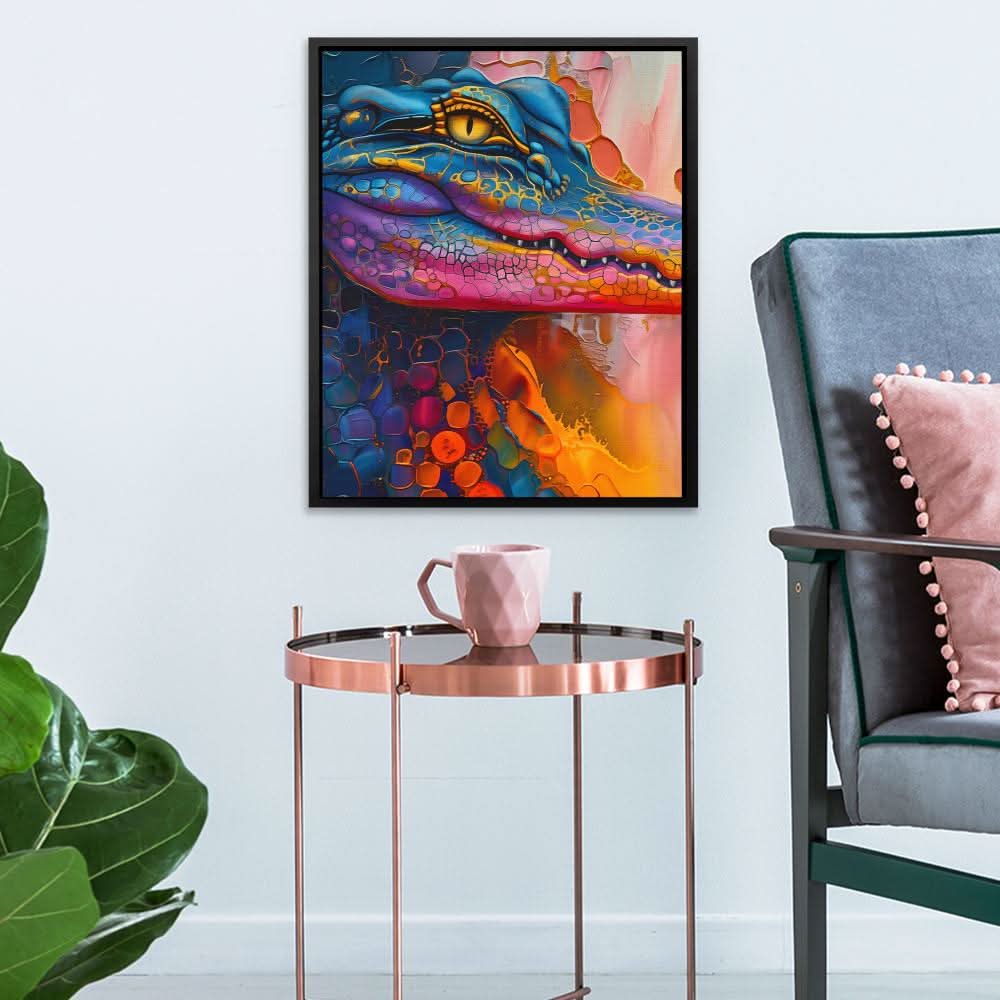 Crafty Crocodile - Abstract Blue Canvas Wall Art