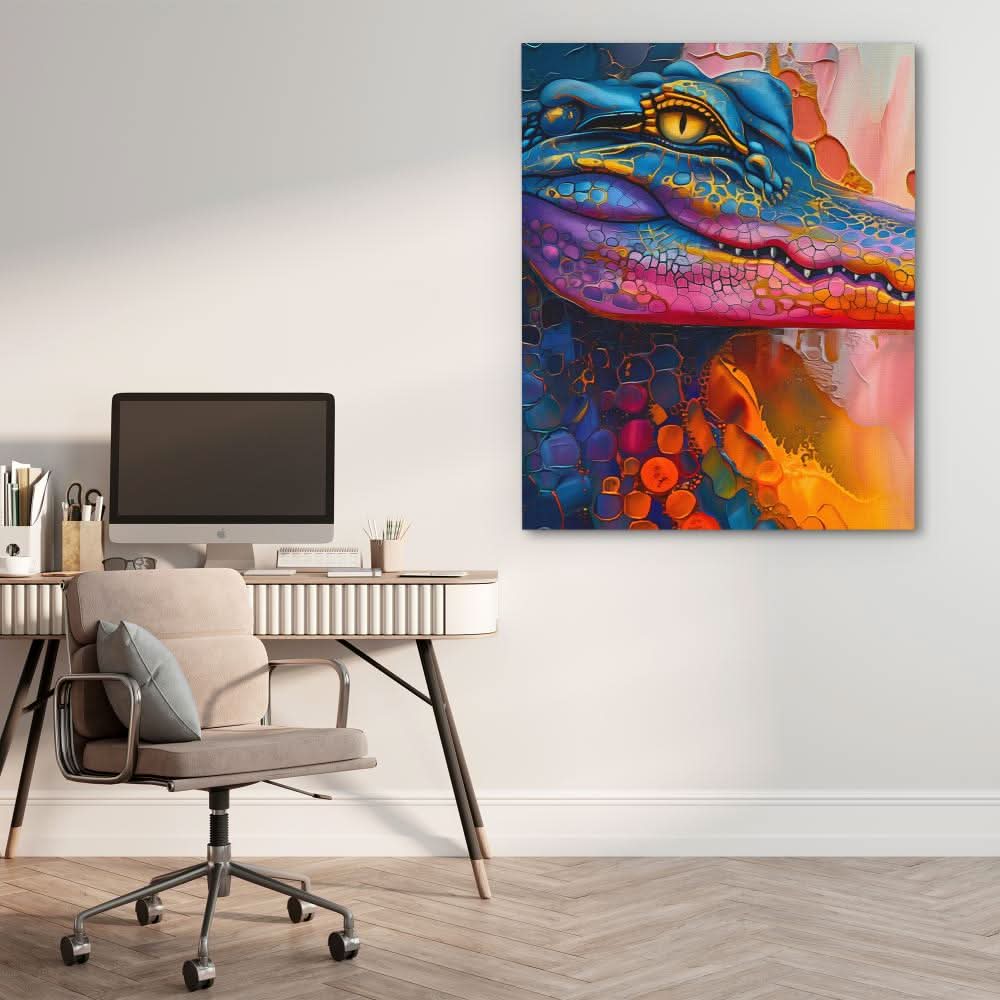 Crafty Crocodile - Animals Wall Art in Black Frame
