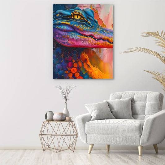 Crafty Crocodile - Abstract Wall Art in Black Frame