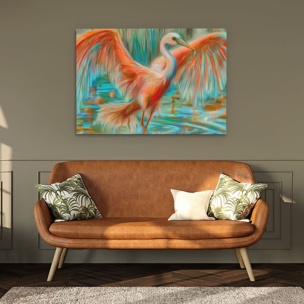 Crane in Vibrant Colors - Animals Art for Bedroom