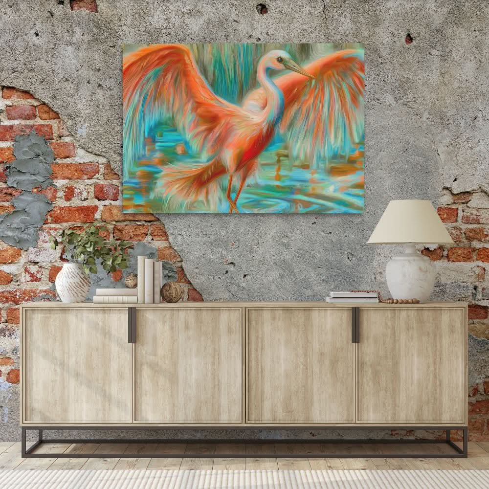 Crane in Vibrant Colors - Surrealism Canvas Wall Art