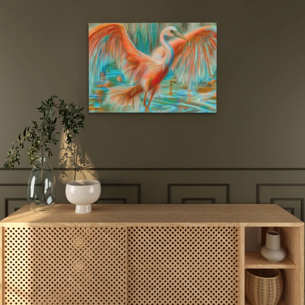 Crane in Vibrant Colors - Large Contemporary Canvas Print