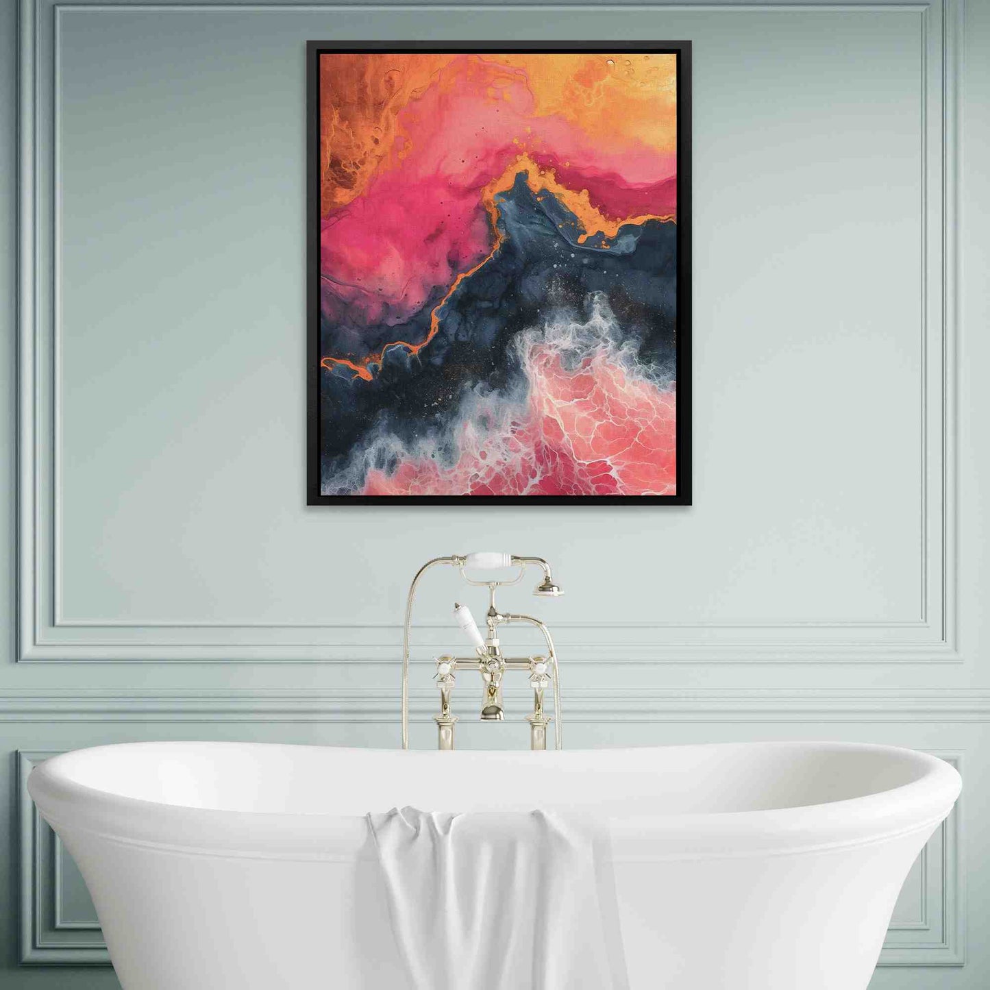 Crashing Pink Waves - Nautical Wall Art in Black Frame