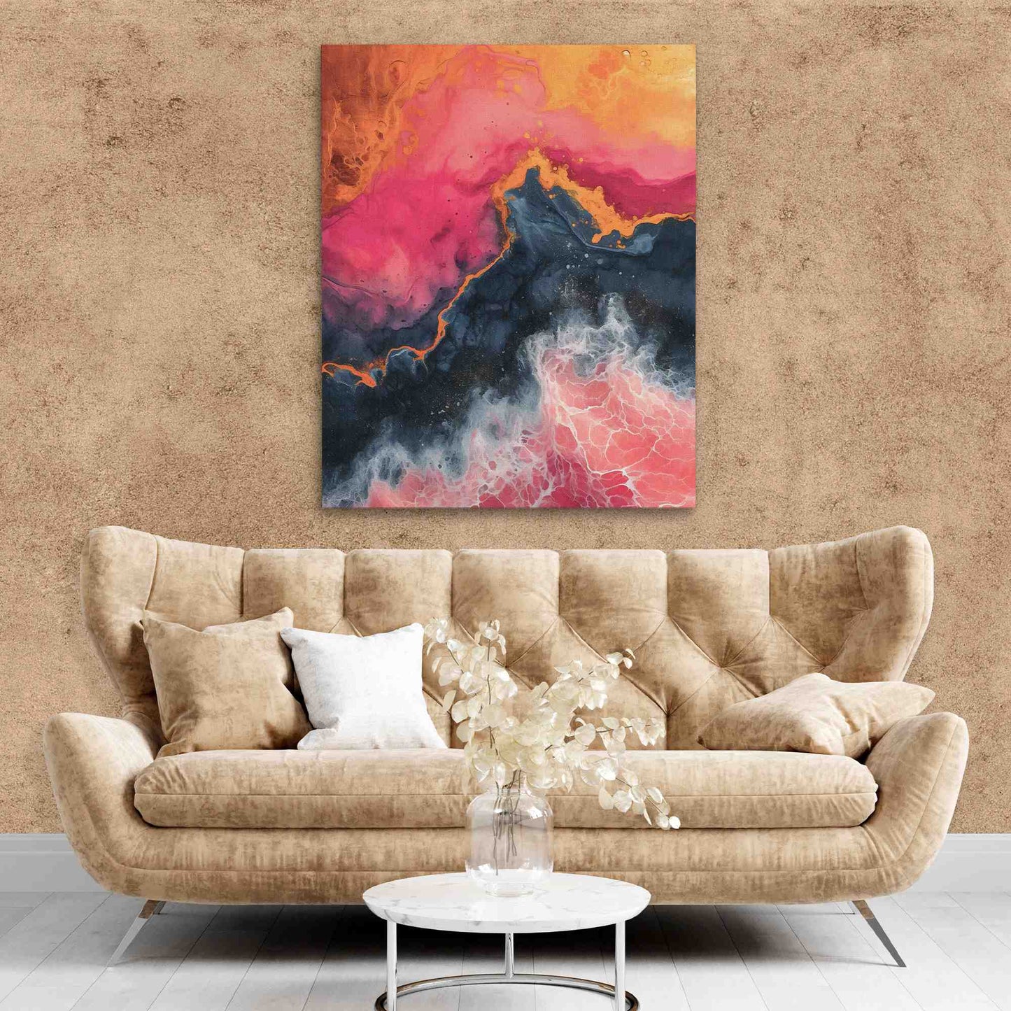 Crashing Pink Waves - Black Wall Art