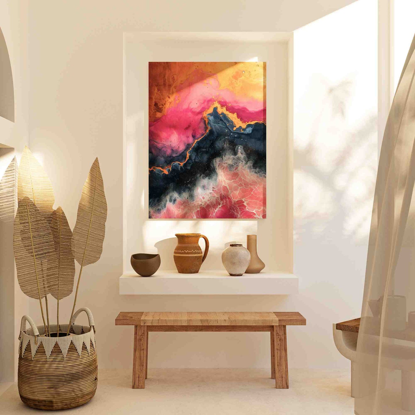 Crashing Pink Waves - Abstract Black Canvas Wall Art