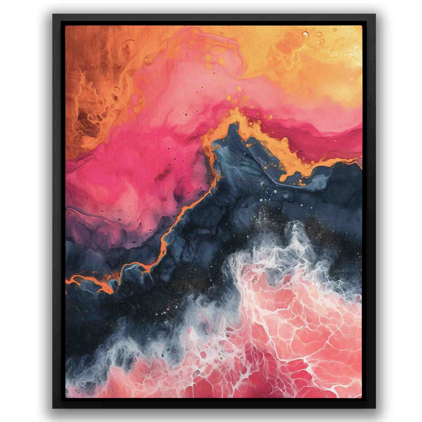 Crashing Pink Waves - Black Nautical Canvas Print