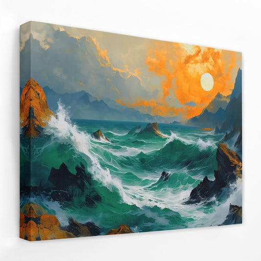 Crashing Sunset Waves - Horizontal Canvas Wall Art