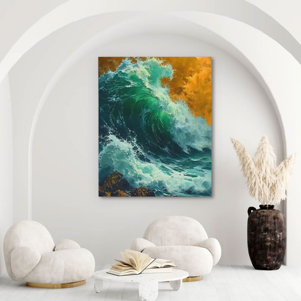 Crashing Waves - Gold Wall Art