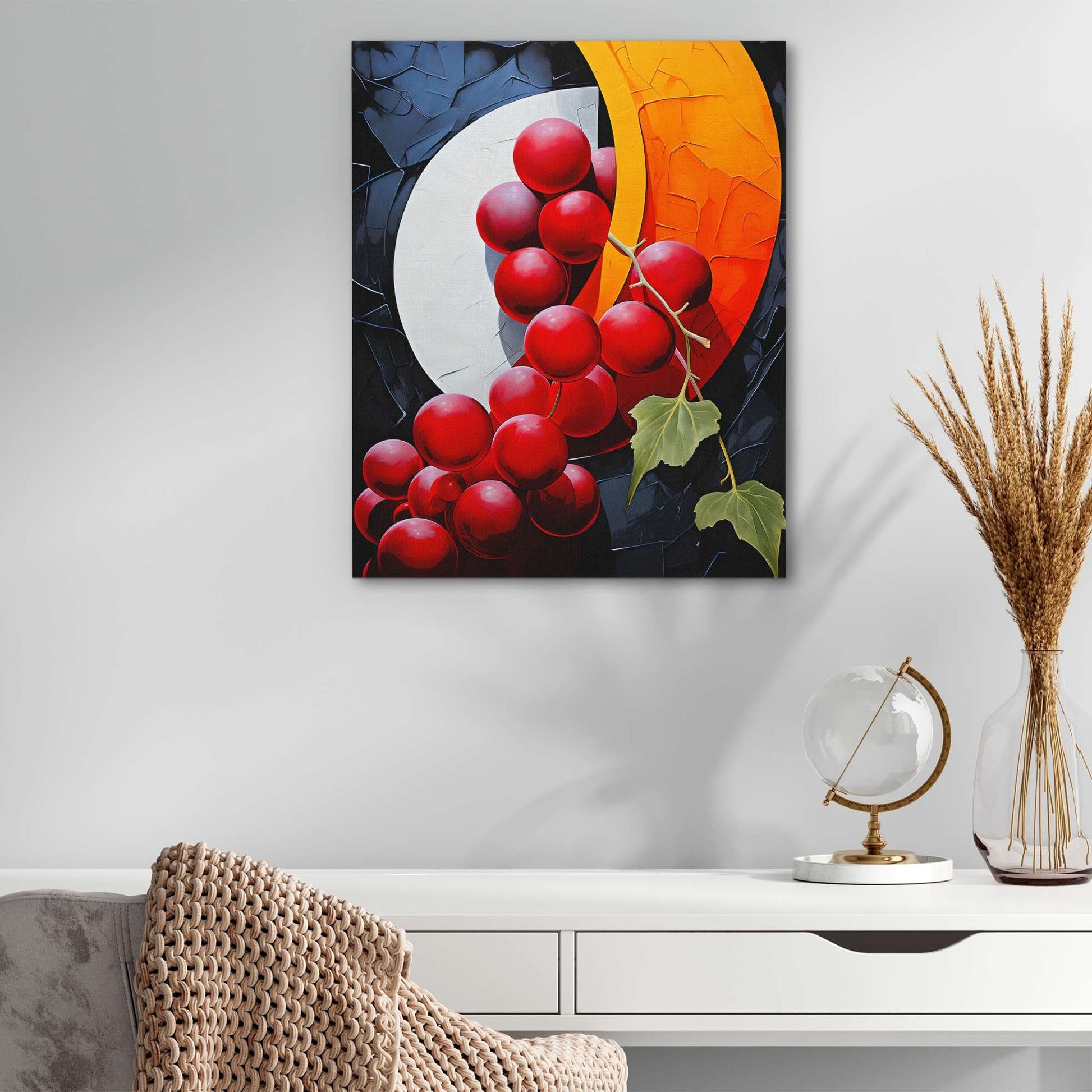 Crescent Grapes - Blue Wall Art for Kitchen