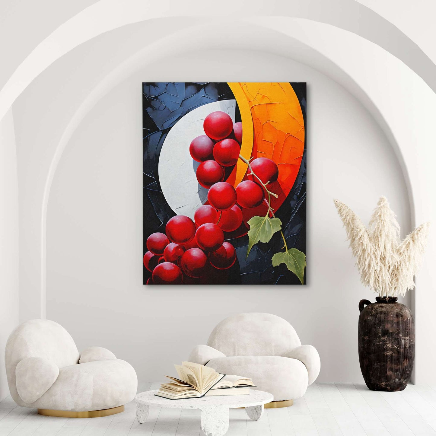 Crescent Grapes - Abstract Wall Art in Black Frame