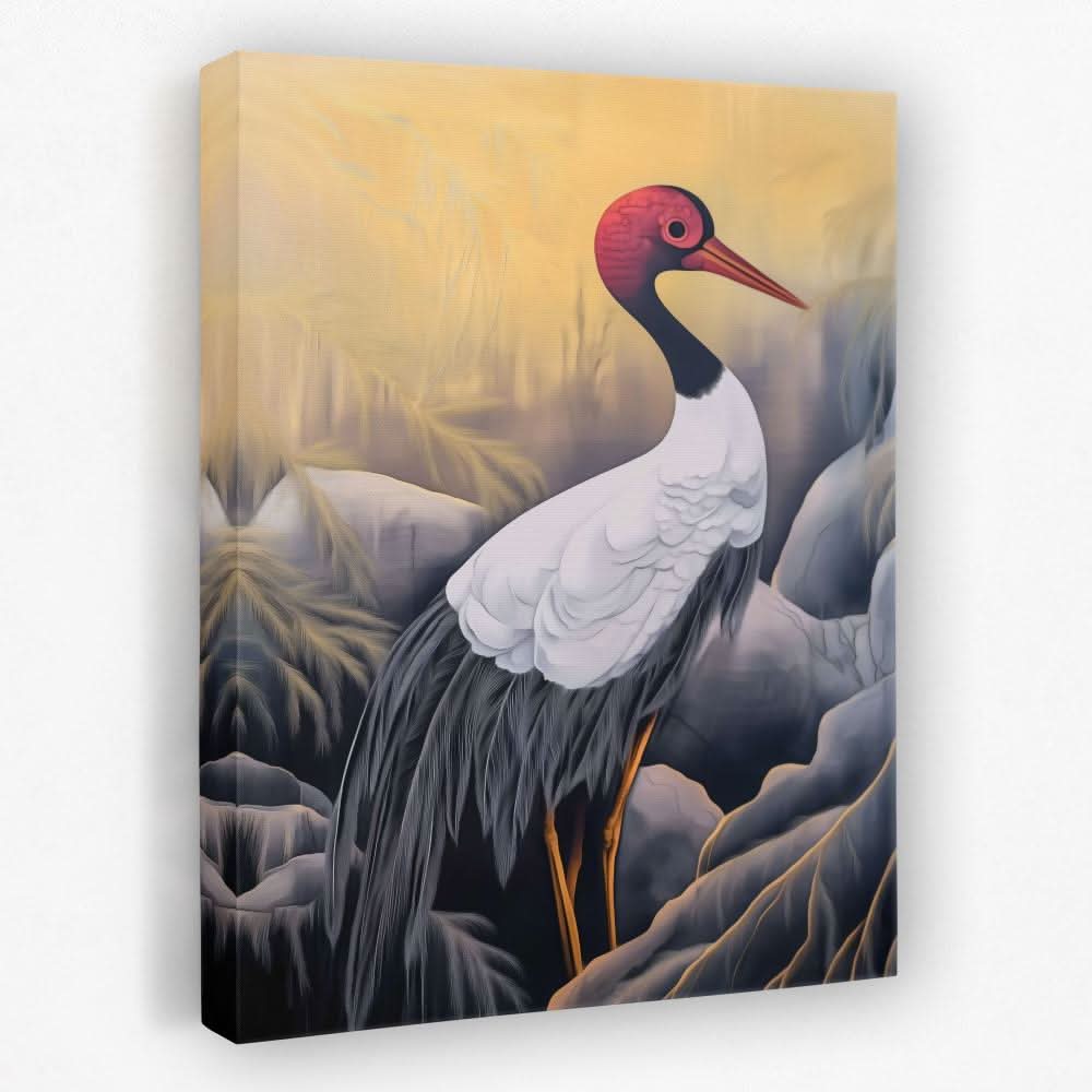 Crimson Crane - Bird Canvas Wall Art