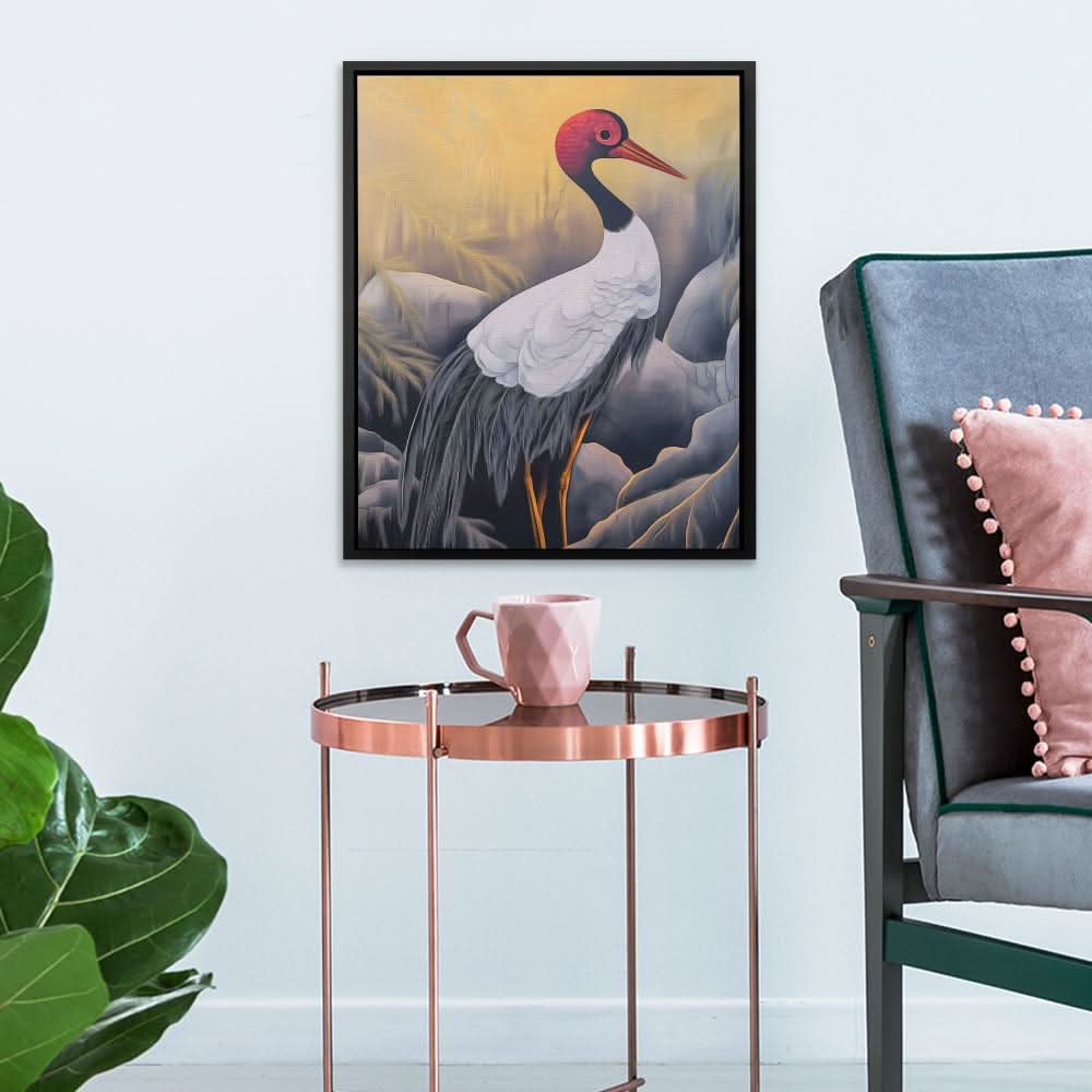 Crimson Crane - Neutral Wall Art for Home Office
