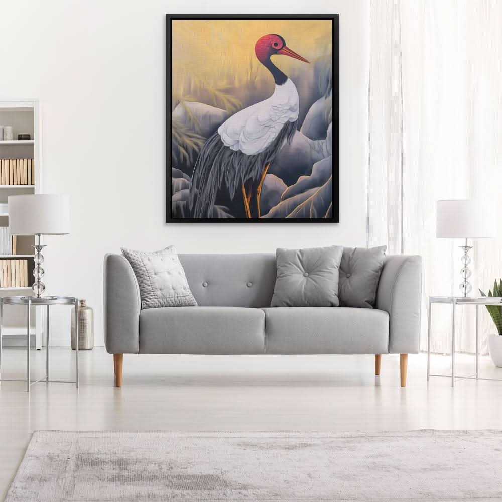Crimson Crane - Neutral Canvas Wall Art