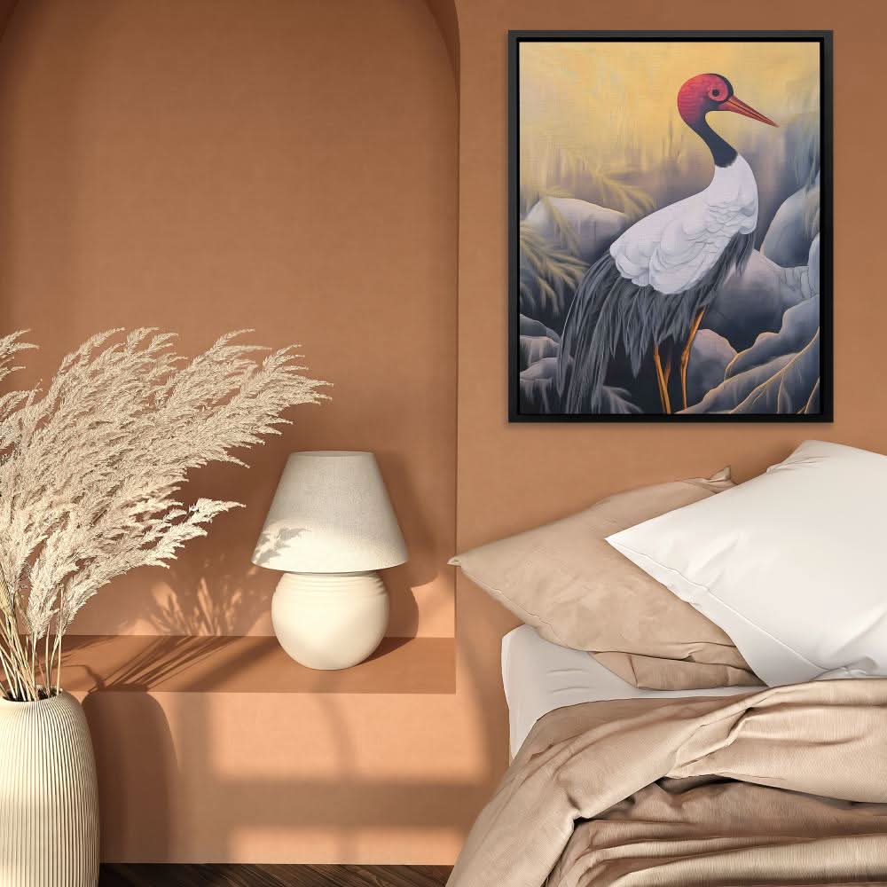 Crimson Crane - Wall Art in Black Frame