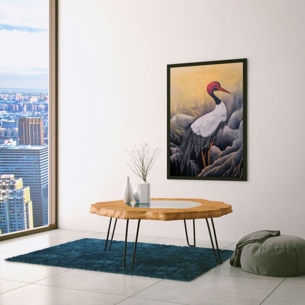 Crimson Crane - Neutral Black and White Canvas Print