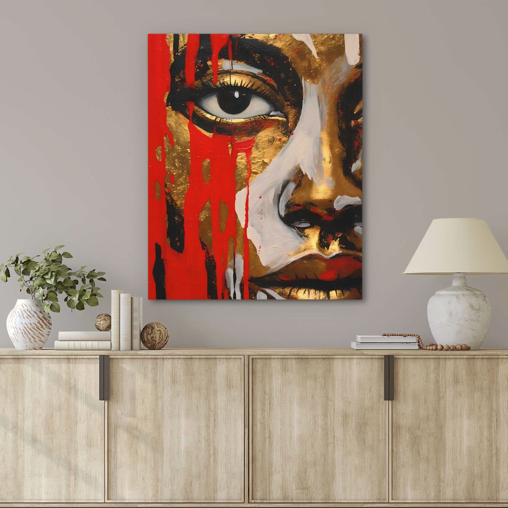 Crimson Elegance - Abstract Black Canvas Wall Art