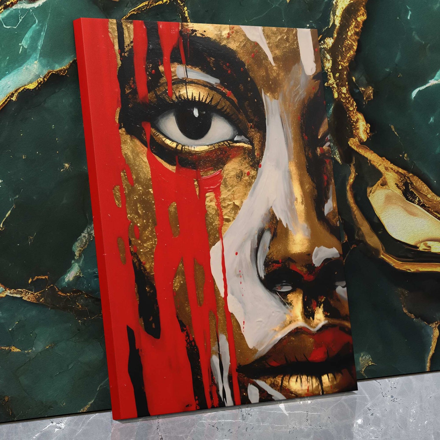Crimson Elegance - Black Gold Red Canvas Wall Art