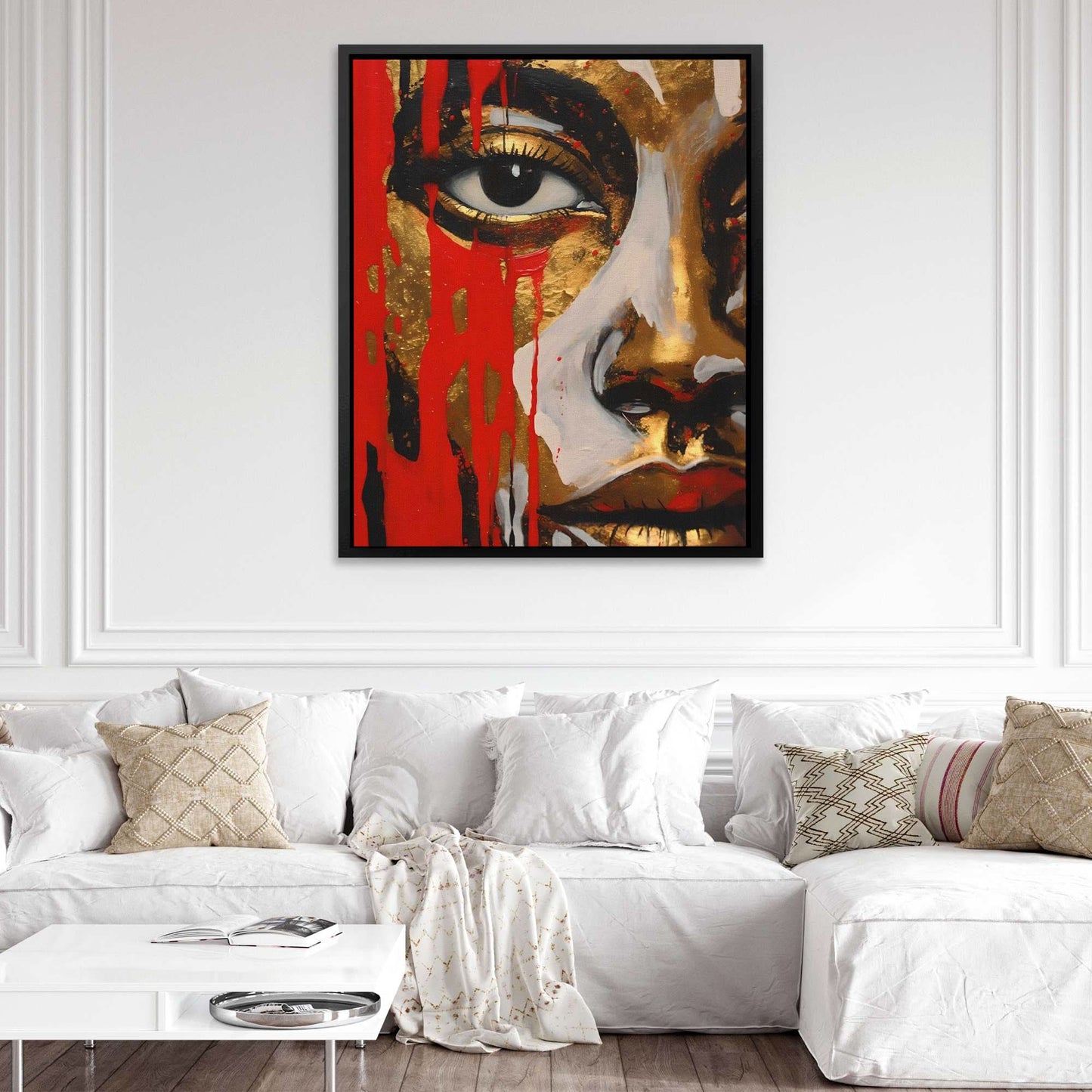 Crimson Elegance - Face Wall Art in Black Frame