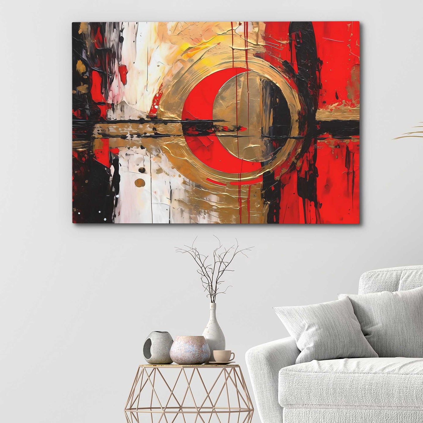 Crimson Fusion - Abstract Gold Canvas Wall Art