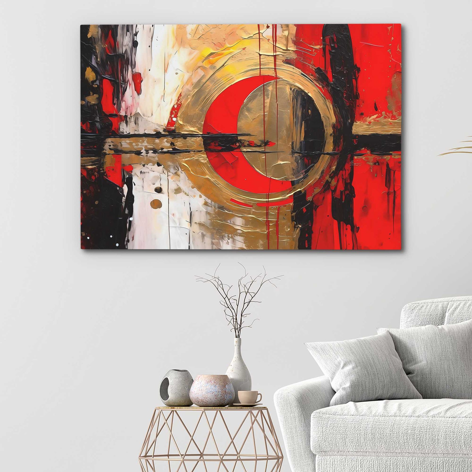 Crimson Fusion - Abstract Gold Canvas Wall Art