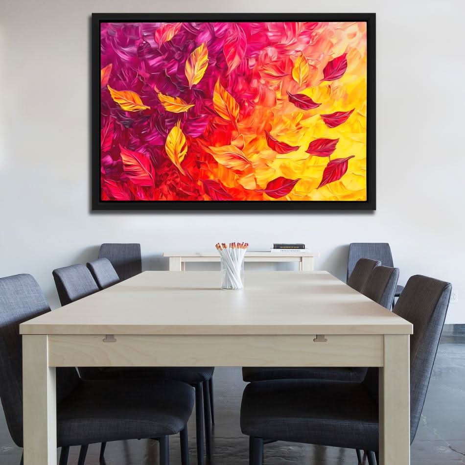 Crimson & Gold Leaves - Orange Wall Art for Hallway