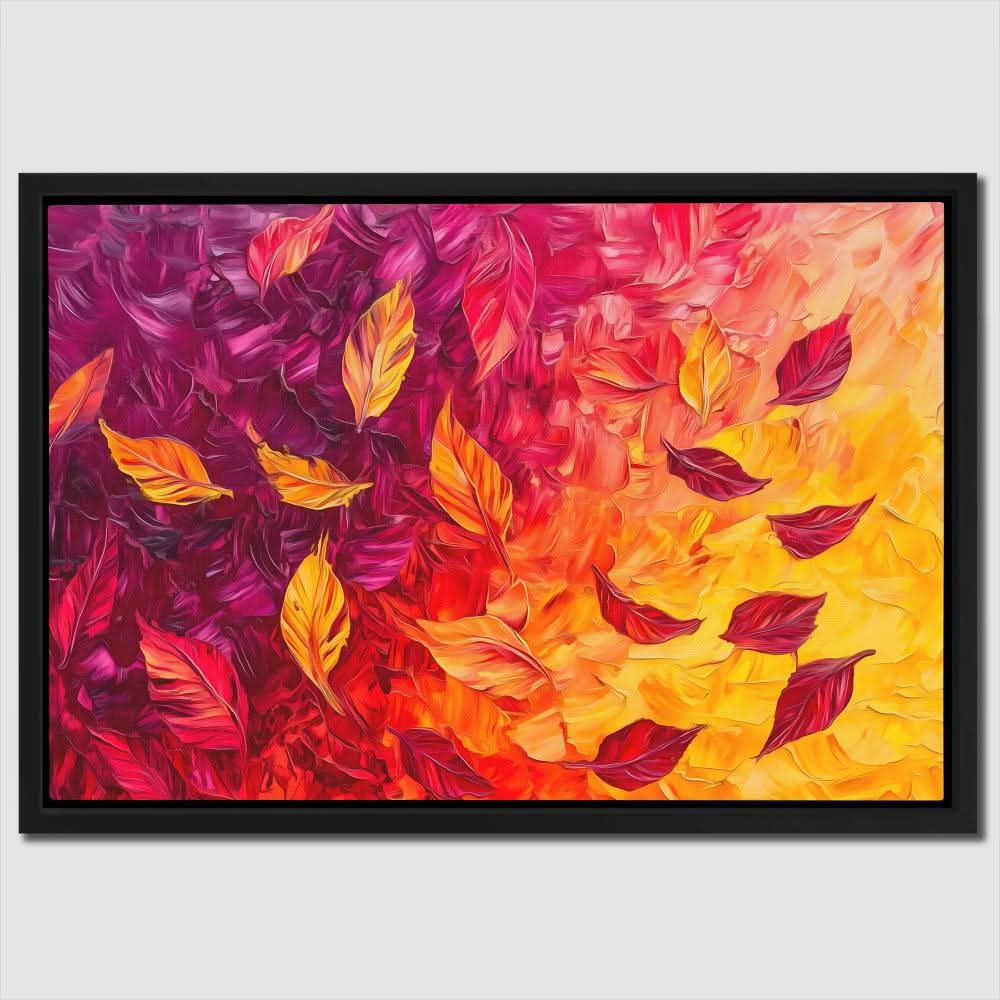 Crimson & Gold Leaves - Red and Black Art for Dining Room