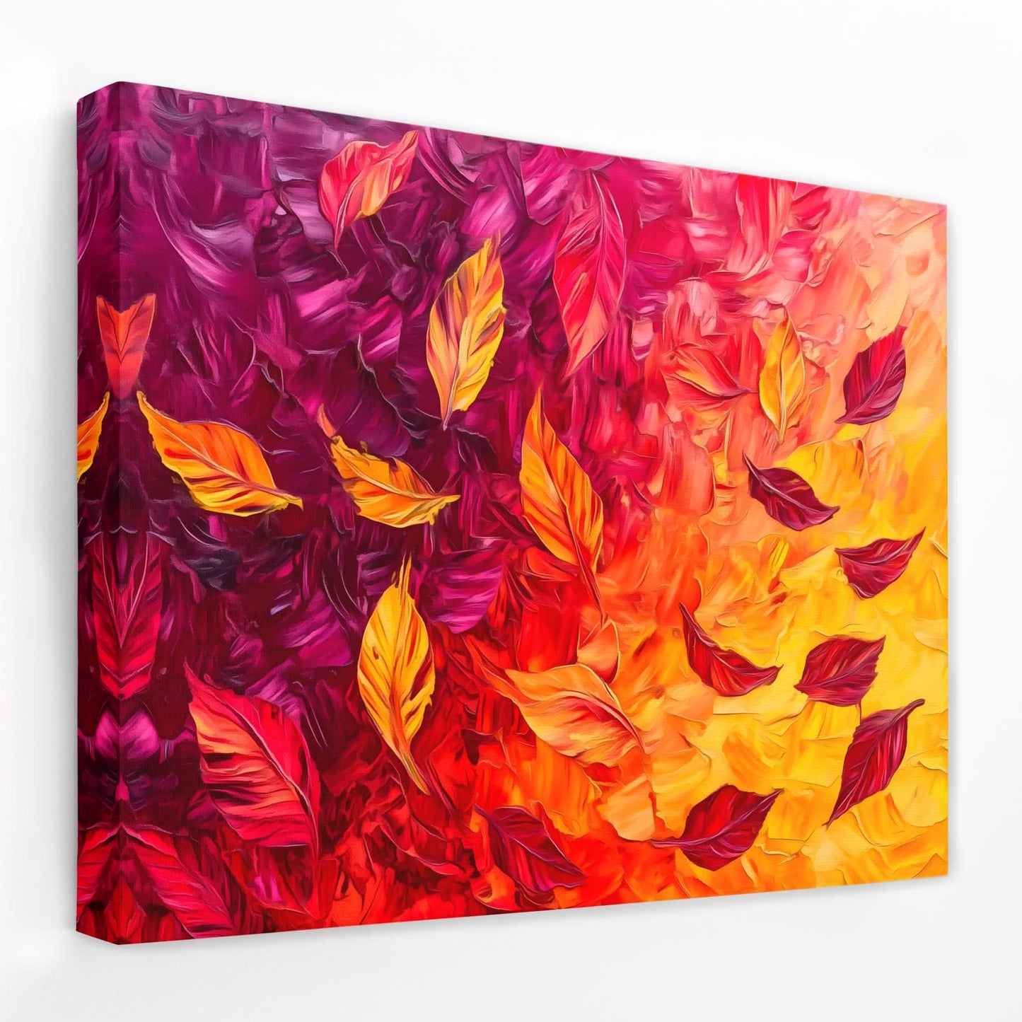 Crimson & Gold Leaves - Red and Black Canvas Wall Art