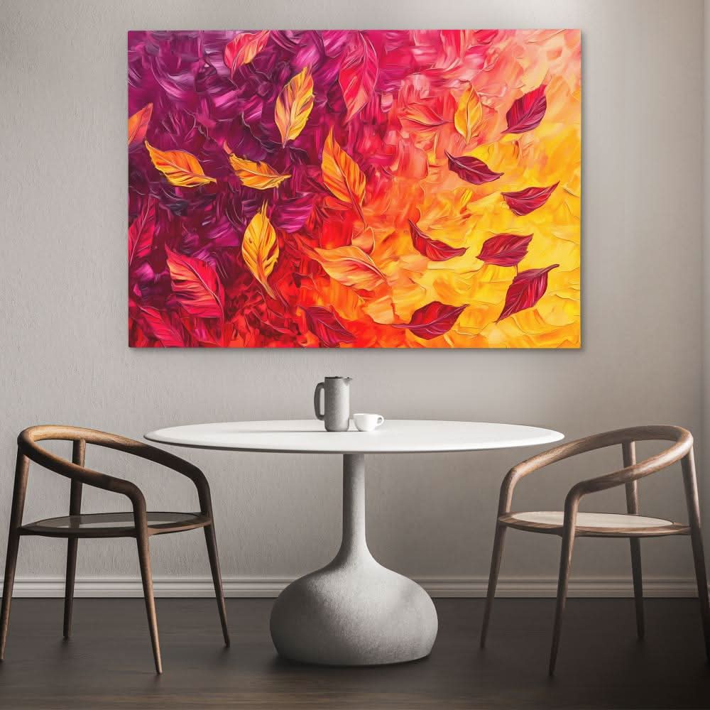 Crimson & Gold Leaves - Orange Canvas Wall Art