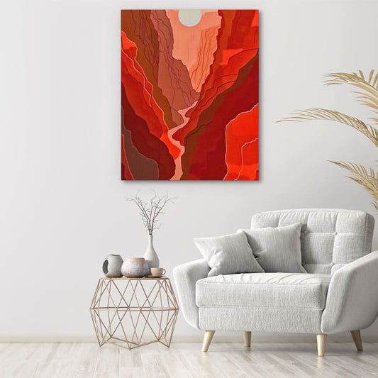 Crimson Sunset - Abstract Wall Art in Black Frame