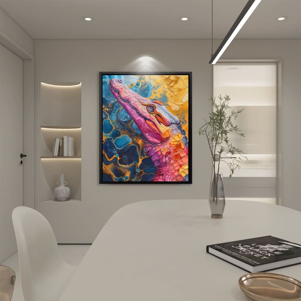 Crocodile Crawl - Crocodile Wall Art in Black Frame