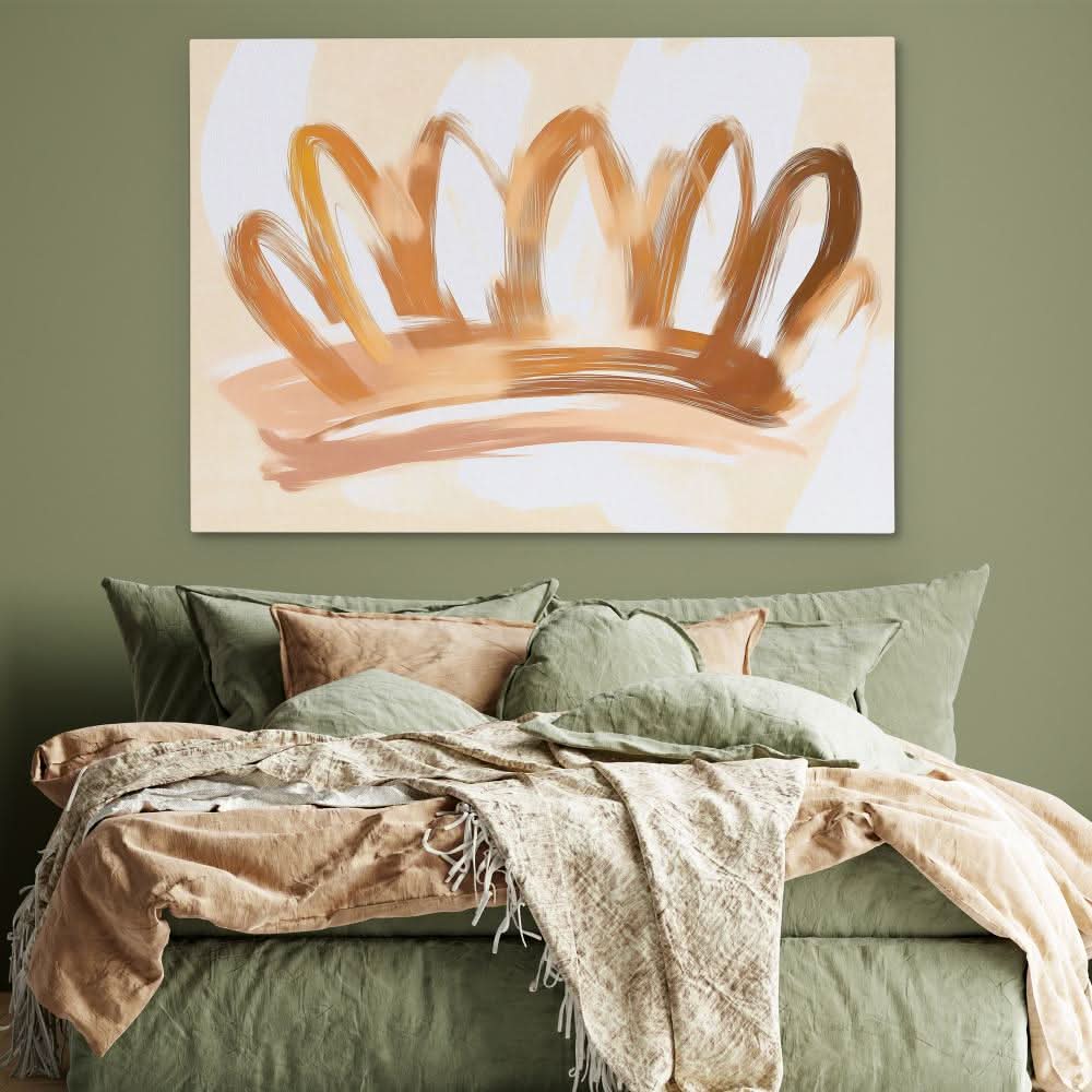 Crown Doodle - Minimalist Beige Canvas Wall Art