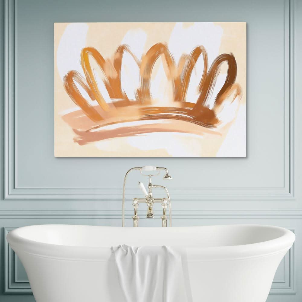 Crown Doodle - Tan Wall Art in Black Frame